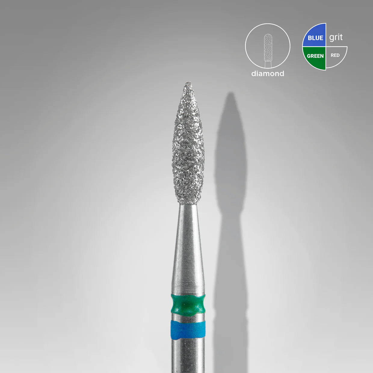 Fresa diamantata DUO "Fiamma" blu-verde, diametro 2,1 mm, parte lavorativa 8 mm
