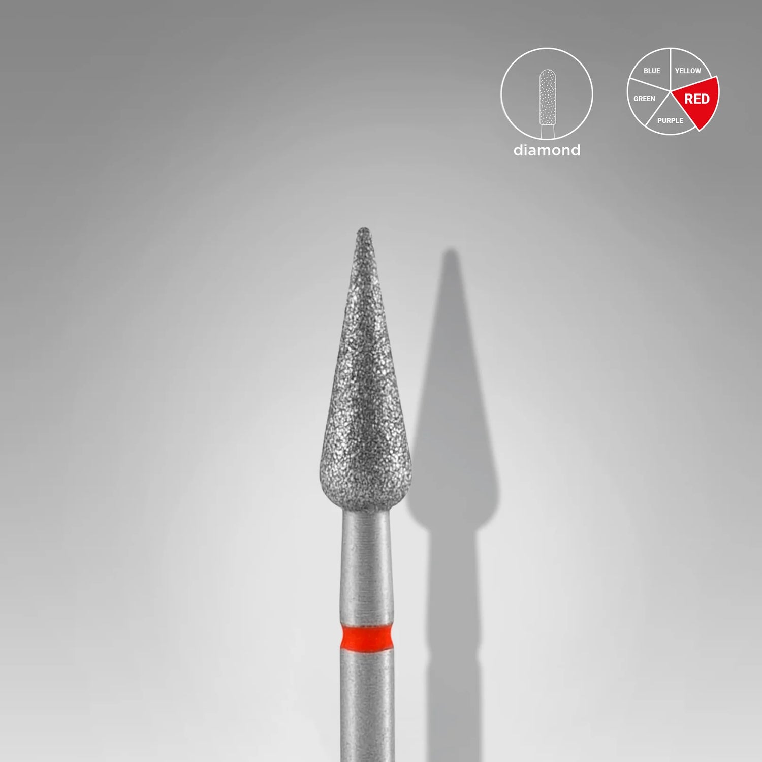 Punta diamantata Pera Appuntita, Rosso, diametro 4 mm - Lunghezza 12 mm